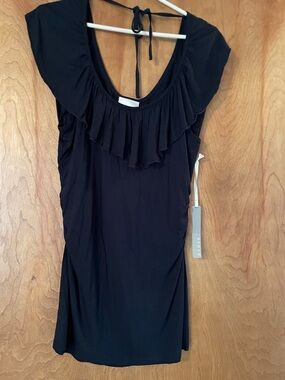 Kenar Black Ruffle-Neck Tie-Back Top